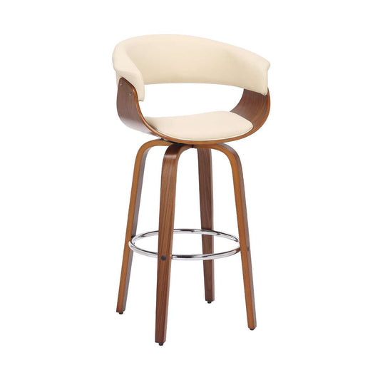 Julyssa 26" Counter Height Swivel Cream Faux Leather and Walnut Wood Bar Stool By Armen Living | Bar Stools | Modishstore