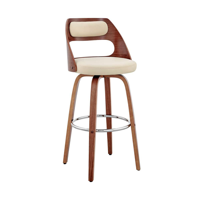 Julius 26" Cream Faux Leather and Walnut Wood Bar Stool By Armen Living | Bar Stools | Modishstore