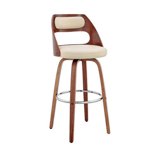 Julius 30" Cream Faux Leather and Walnut Wood Bar Stool By Armen Living | Bar Stools | Modishstore