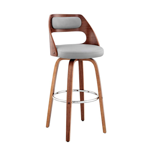 Julius 26" Gray Faux Leather and Walnut Wood Bar Stool By Armen Living | Bar Stools | Modishstore