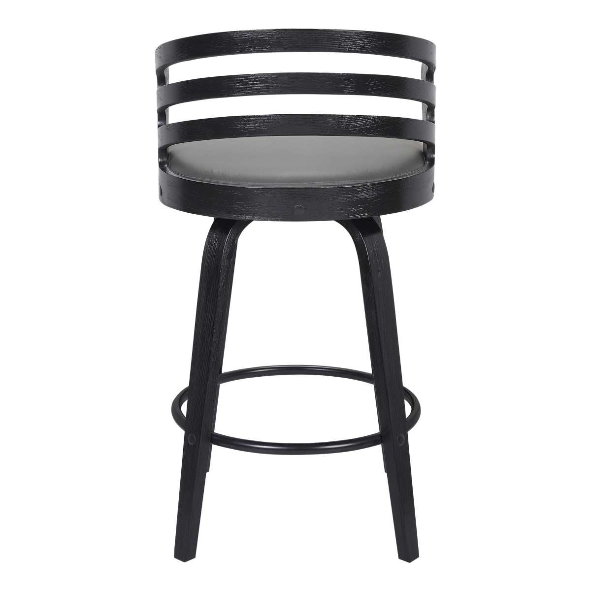 Jayden 26" Counter Height Swivel Grey Faux Leather and Black Wood Bar Stool By Armen Living | Bar Stools | Modishstore - 4