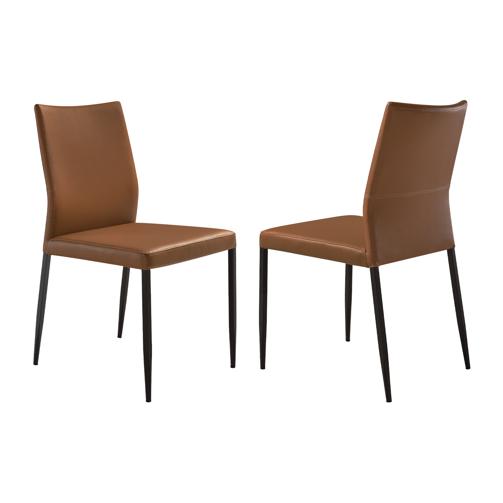 Kash Upholstered Dining Chair in Brown Faux Leather with Black Metal Legs - Set of 2 By Armen Living | Dining Chairs | Modishstore - 3