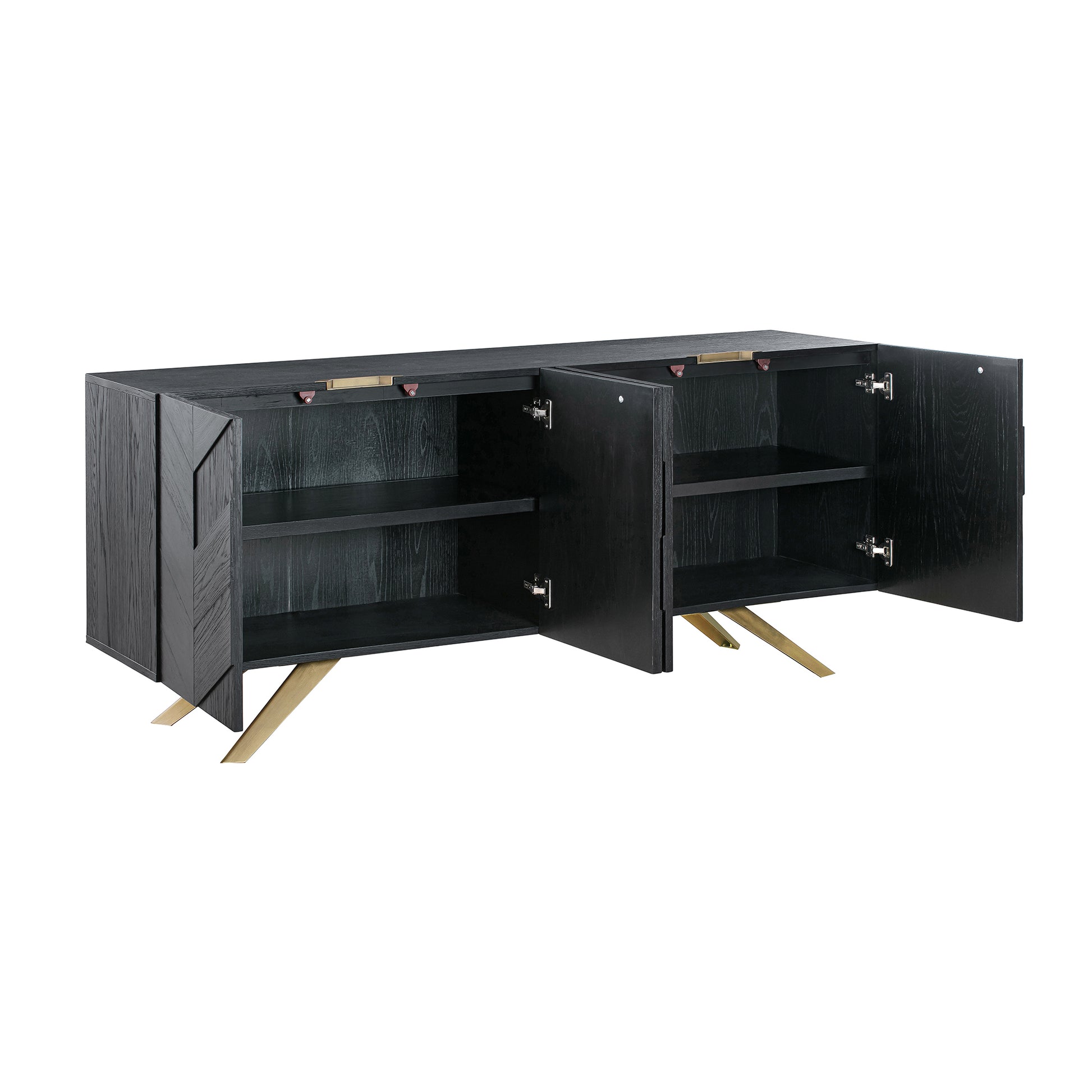 Lombard 4 Door Sideboard Buffet in Black Brushed Wood By Armen Living | Sideboards | Modishstore - 3