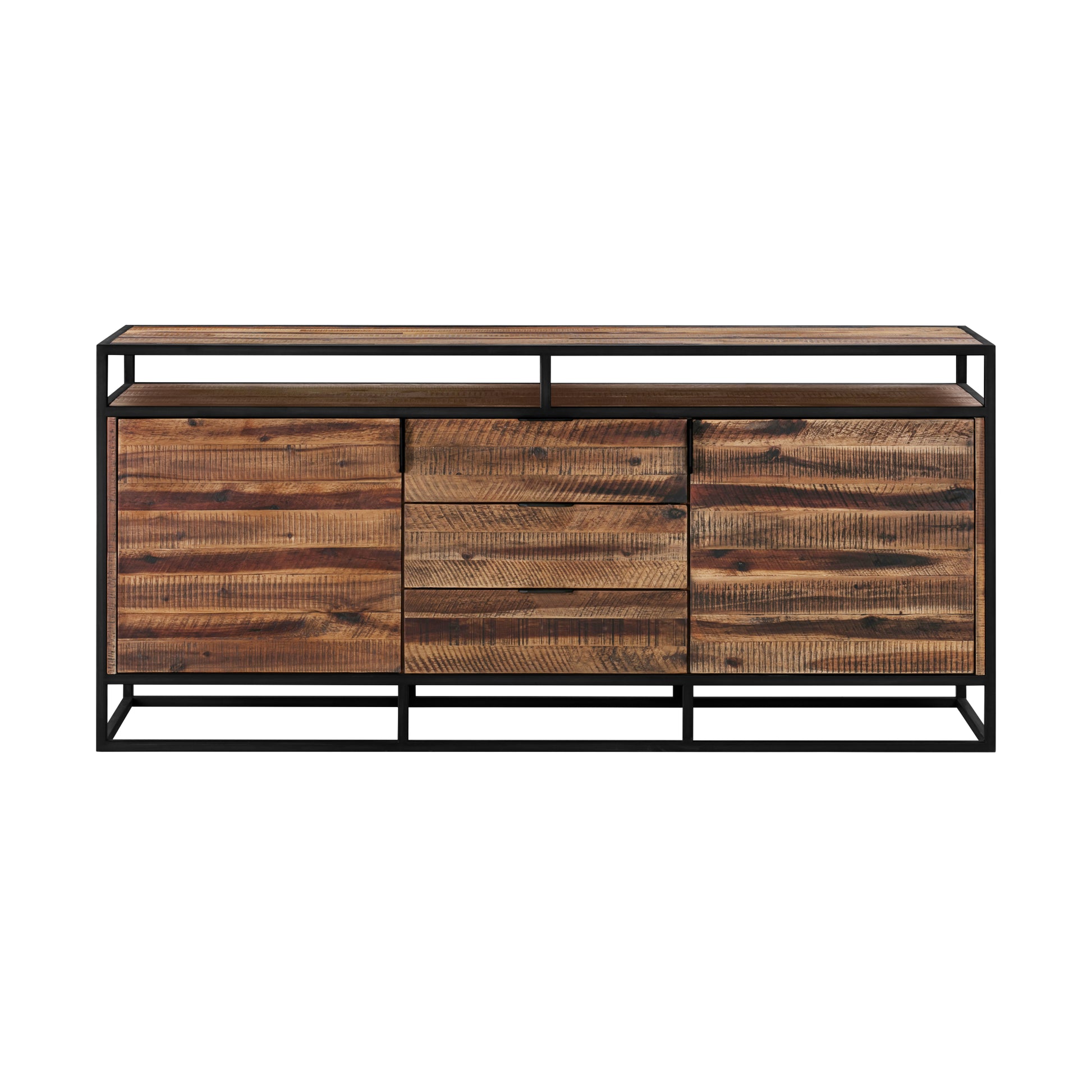 Ludgate 3 Drawer Sideboard Buffet in Acacia and Black Metal By Armen Living | Sideboards | Modishstore - 2