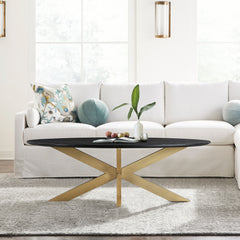 Lombard Oval Coffee Table in Black Brushed Oak Wood By Armen Living