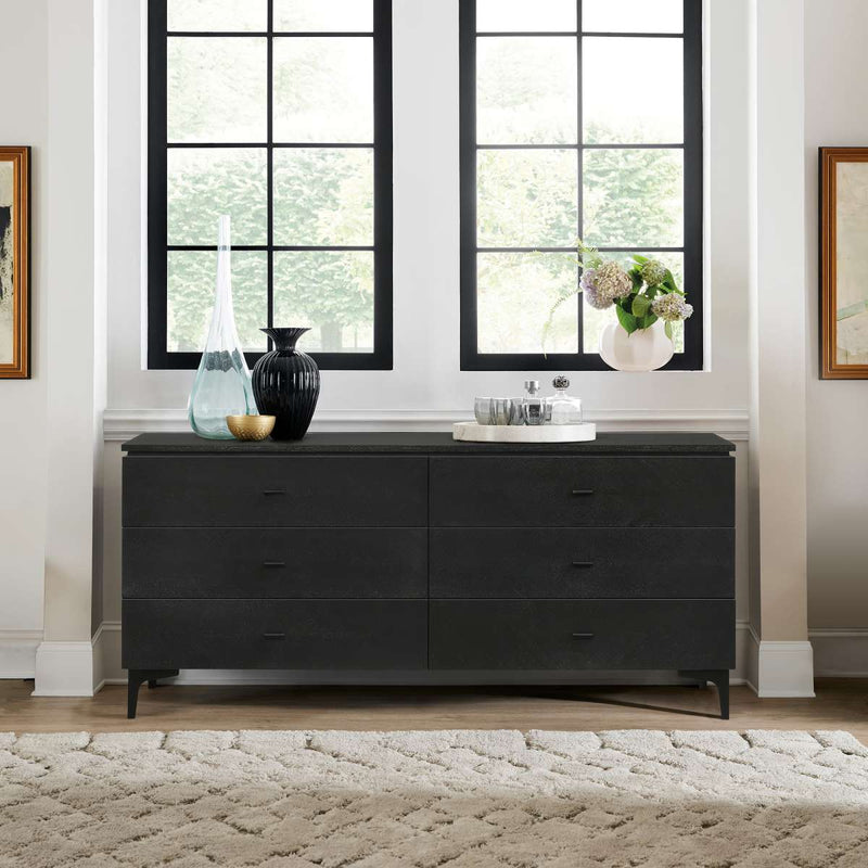 Legend Black Glaze Ash Veneer 6 Drawer Dresser with Metal Legs By Armen Living | Dressers | Modishstore