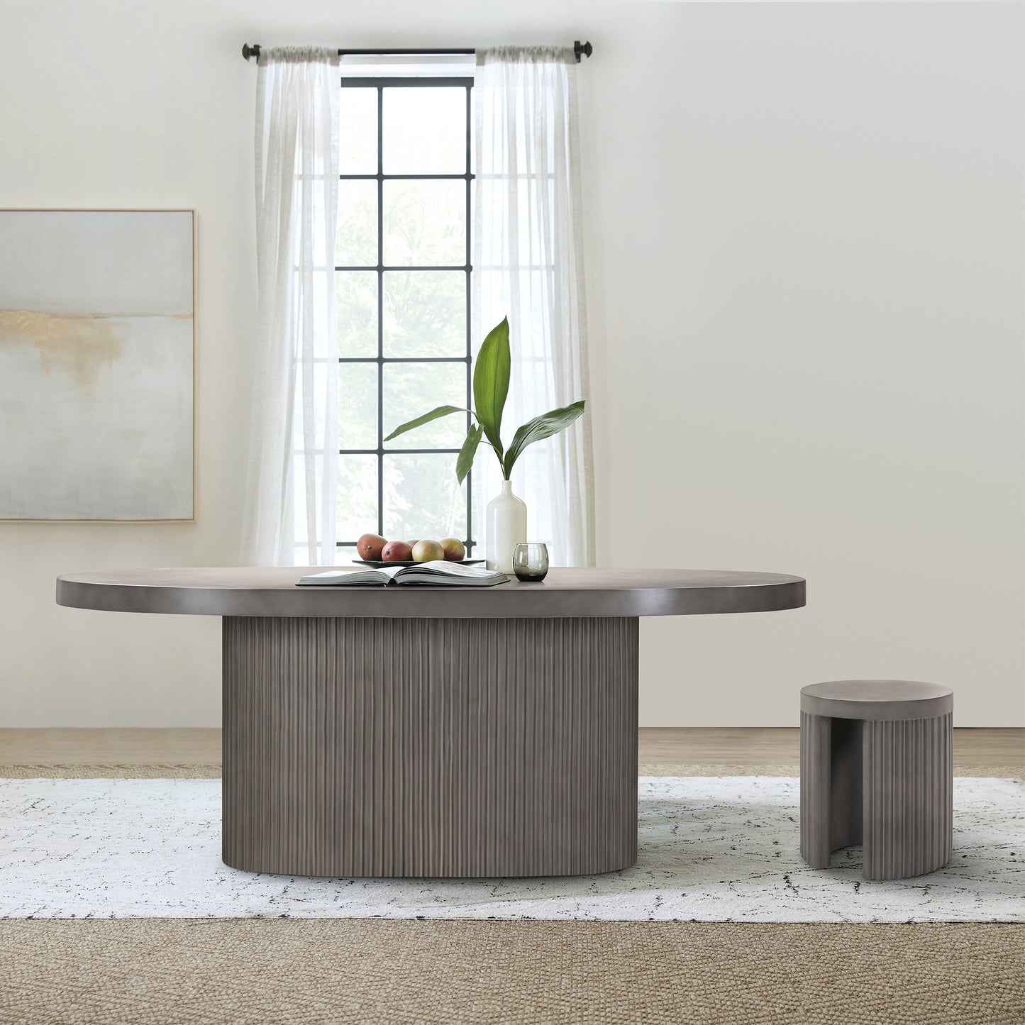 Wave Oval Dining Table in Grey Concrete By Armen Living | Dining Tables | Modishstore - 3