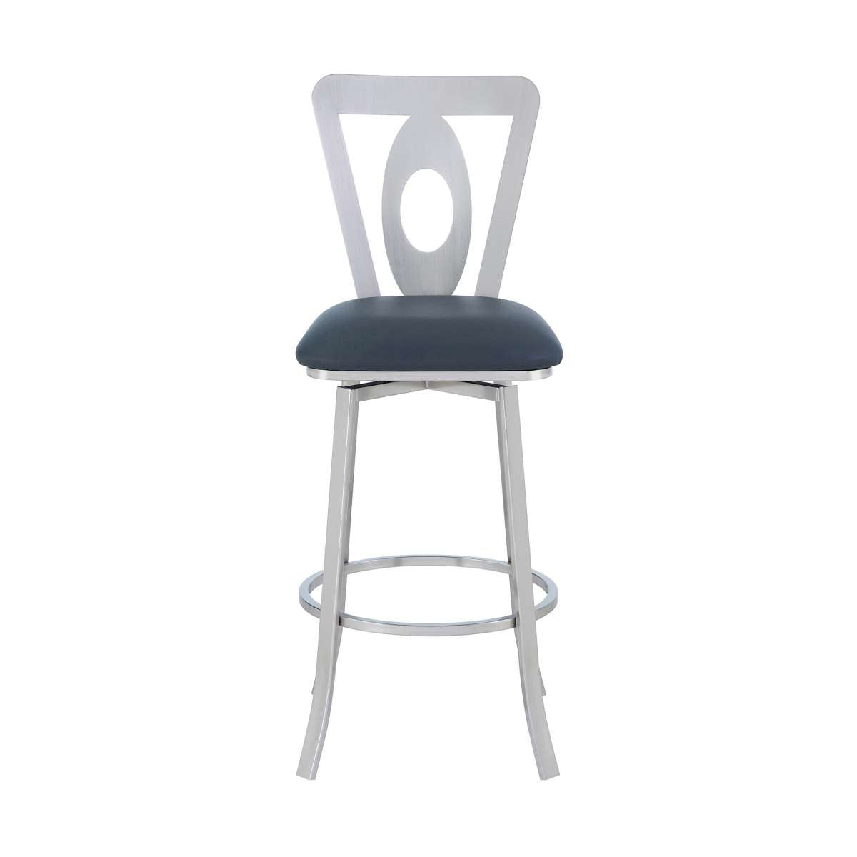 Lola Contemporary 26" Counter Height Barstool in Brushed Stainless Steel Finish and Gray Faux Leather By Armen Living | Bar Stools |  Modishstore  - 7