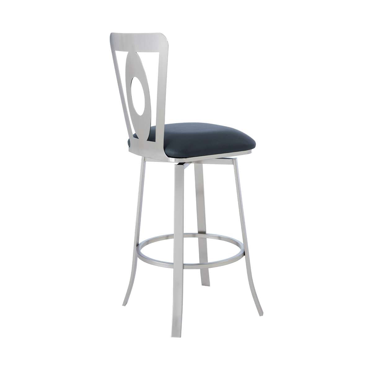 Lola Contemporary 26" Counter Height Barstool in Brushed Stainless Steel Finish and Gray Faux Leather By Armen Living | Bar Stools |  Modishstore  - 2