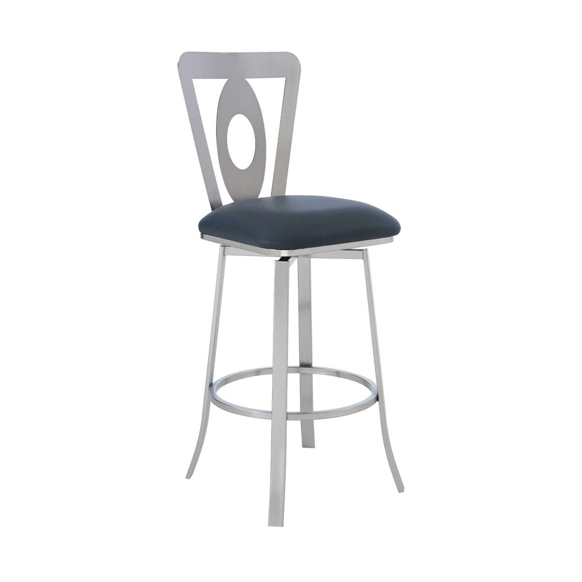 Lola Contemporary 26" Counter Height Barstool in Brushed Stainless Steel Finish and Gray Faux Leather By Armen Living | Bar Stools |  Modishstore  - 6