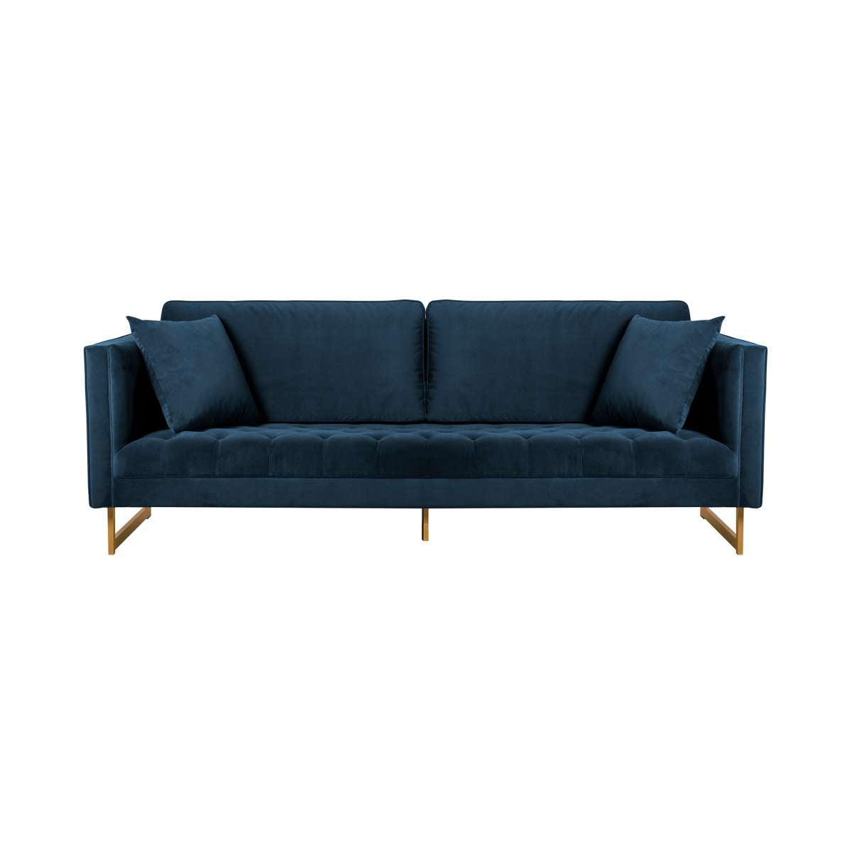 Lenox Blue Velvet Modern Sofa with Brass Legs By Armen Living | Sofas | Modishstore - 2