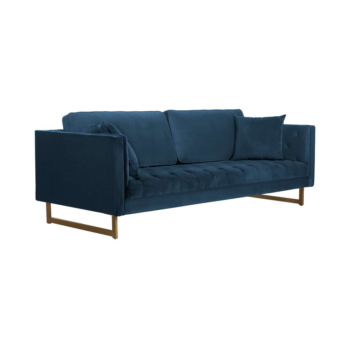 Lenox Blue Velvet Modern Sofa with Brass Legs By Armen Living | Sofas | Modishstore - 3