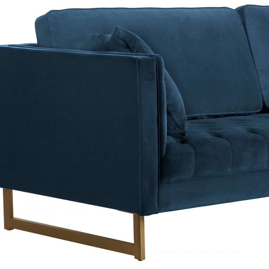 Lenox Blue Velvet Modern Sofa with Brass Legs By Armen Living | Sofas | Modishstore - 5