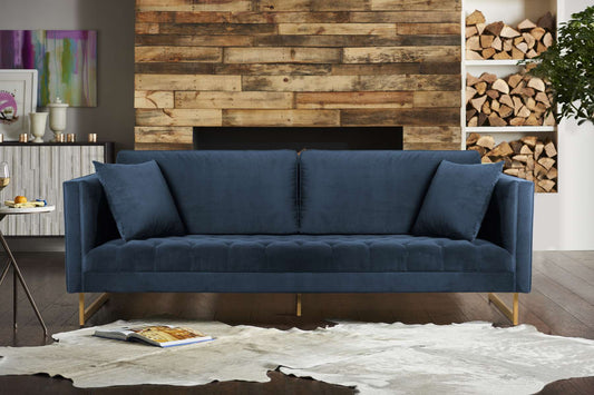 Lenox Blue Velvet Modern Sofa with Brass Legs By Armen Living | Sofas | Modishstore