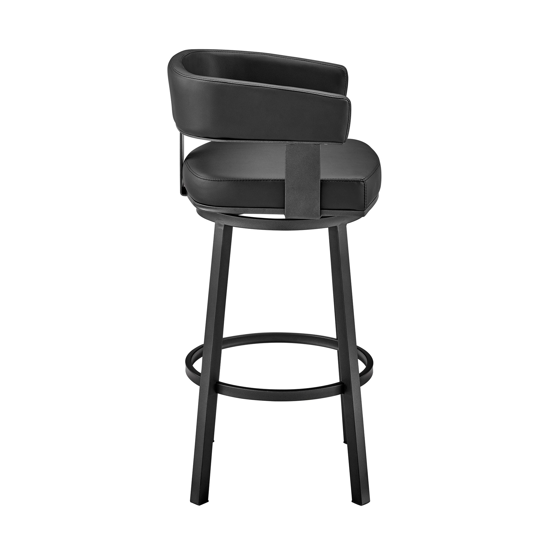 Lorin 30" Bar Height Swivel Bar Stool in Black Finish and Black Faux Leather By Armen Living | Bar Stools | Modishstore - 4