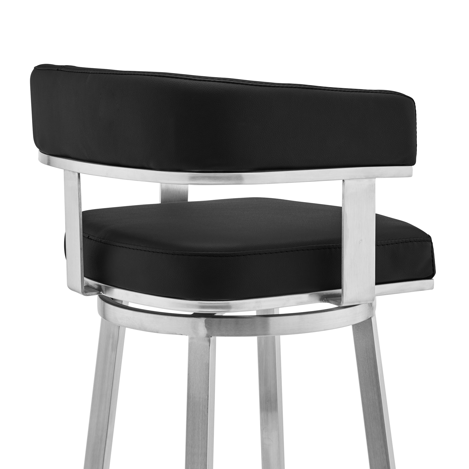 Lorin 26" Black Faux Leather and Brushed Stainless Steel Swivel Bar Stool By Armen Living | Bar Stools | Modishstore - 6