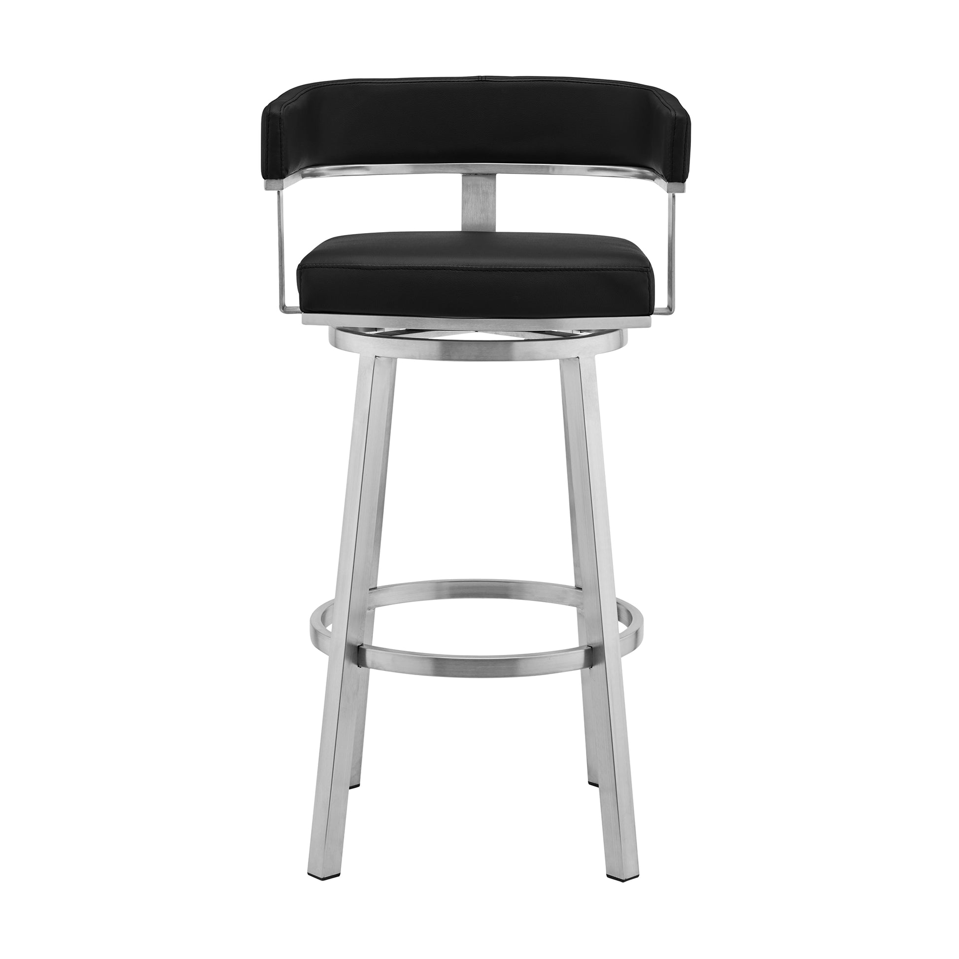 Lorin 30" Black Faux Leather and Brushed Stainless Steel Swivel Bar Stool By Armen Living | Bar Stools | Modishstore - 3