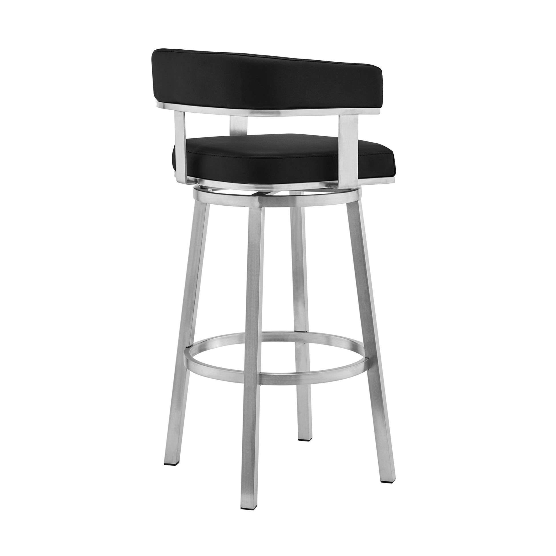 Lorin 30" Black Faux Leather and Brushed Stainless Steel Swivel Bar Stool By Armen Living | Bar Stools | Modishstore - 4