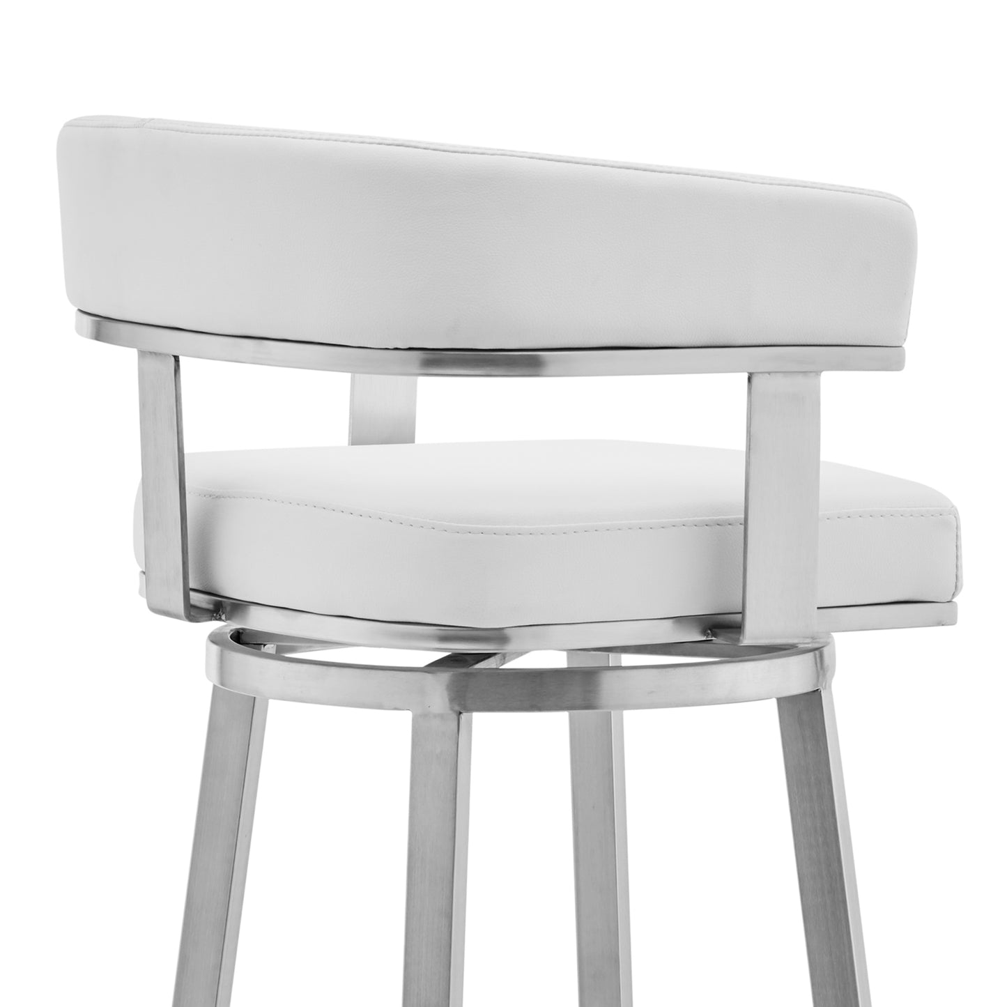 Lorin 26" White Faux Leather and Brushed Stainless Steel Swivel Bar Stool By Armen Living | Bar Stools | Modishstore - 6