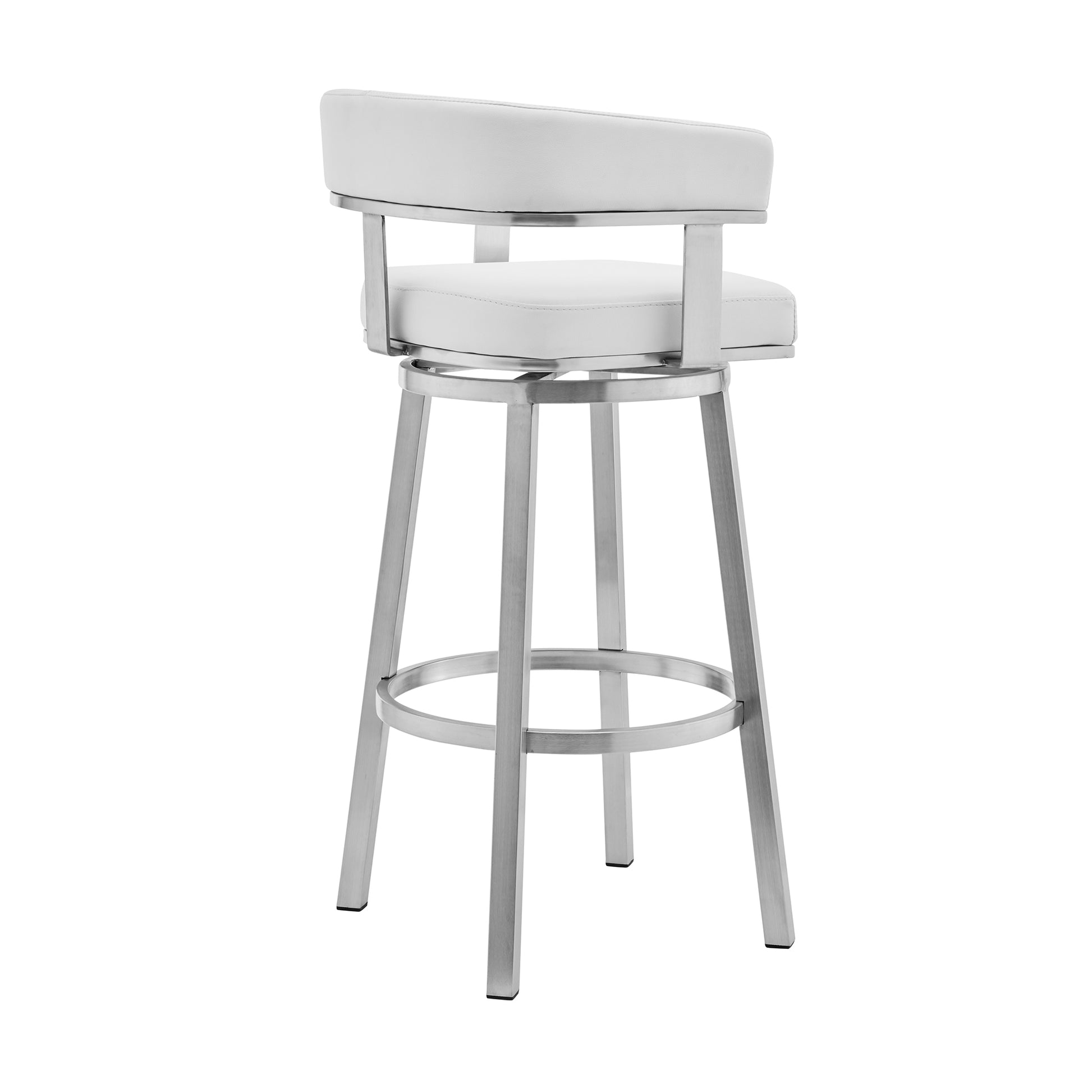 Lorin 30" White Faux Leather and Brushed Stainless Steel Swivel Bar Stool By Armen Living | Bar Stools | Modishstore - 4