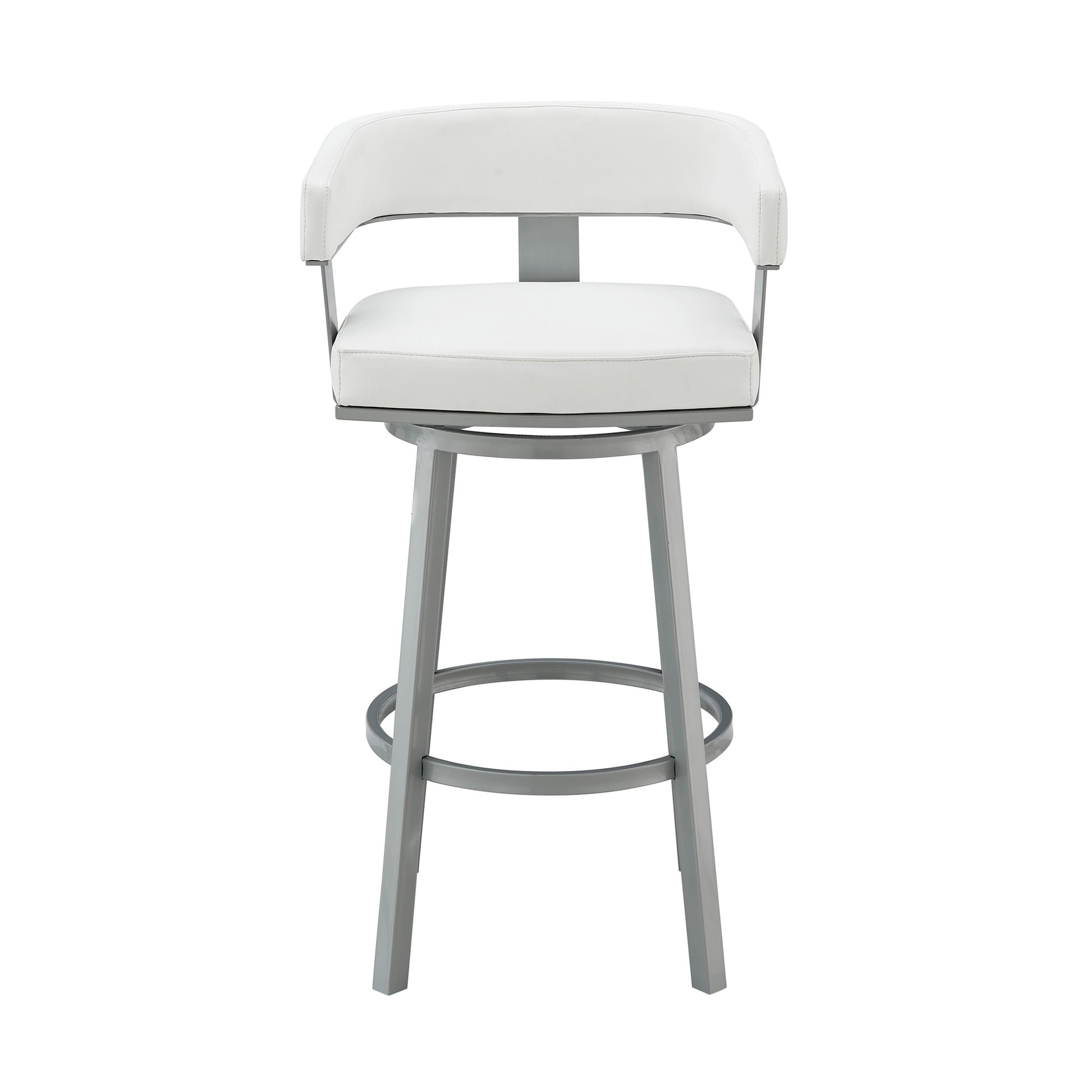 Lorin 26" Counter Height Swivel Bar Stool in Silver Finish with White Faux Leather By Armen Living | Bar Stools | Modishstore - 3