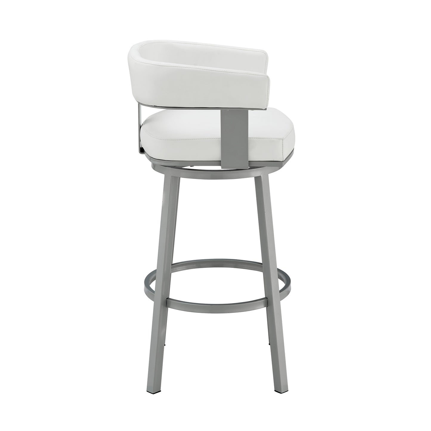 Lorin 26" Counter Height Swivel Bar Stool in Silver Finish with White Faux Leather By Armen Living | Bar Stools | Modishstore - 4