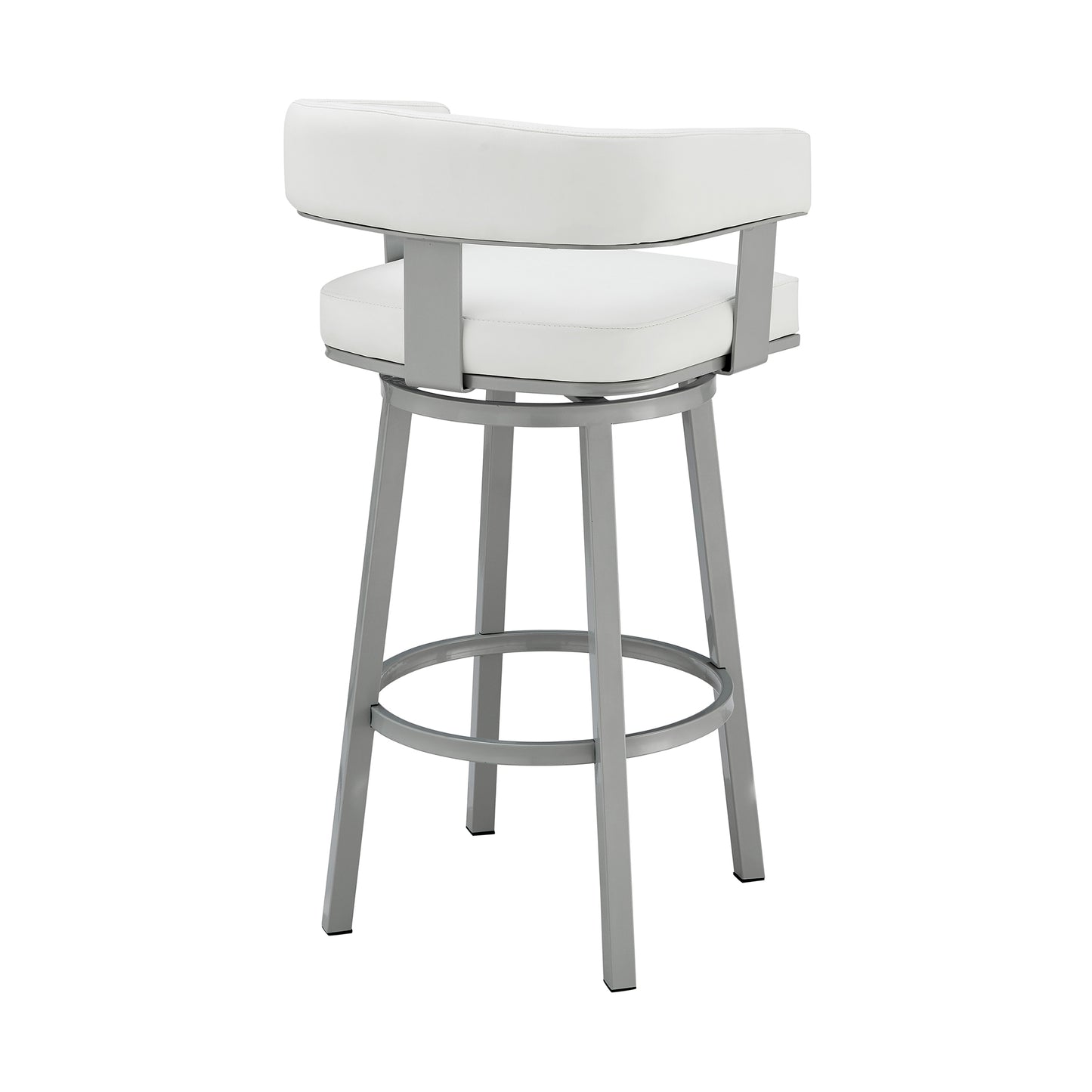 Lorin 26" Counter Height Swivel Bar Stool in Silver Finish with White Faux Leather By Armen Living | Bar Stools | Modishstore - 5