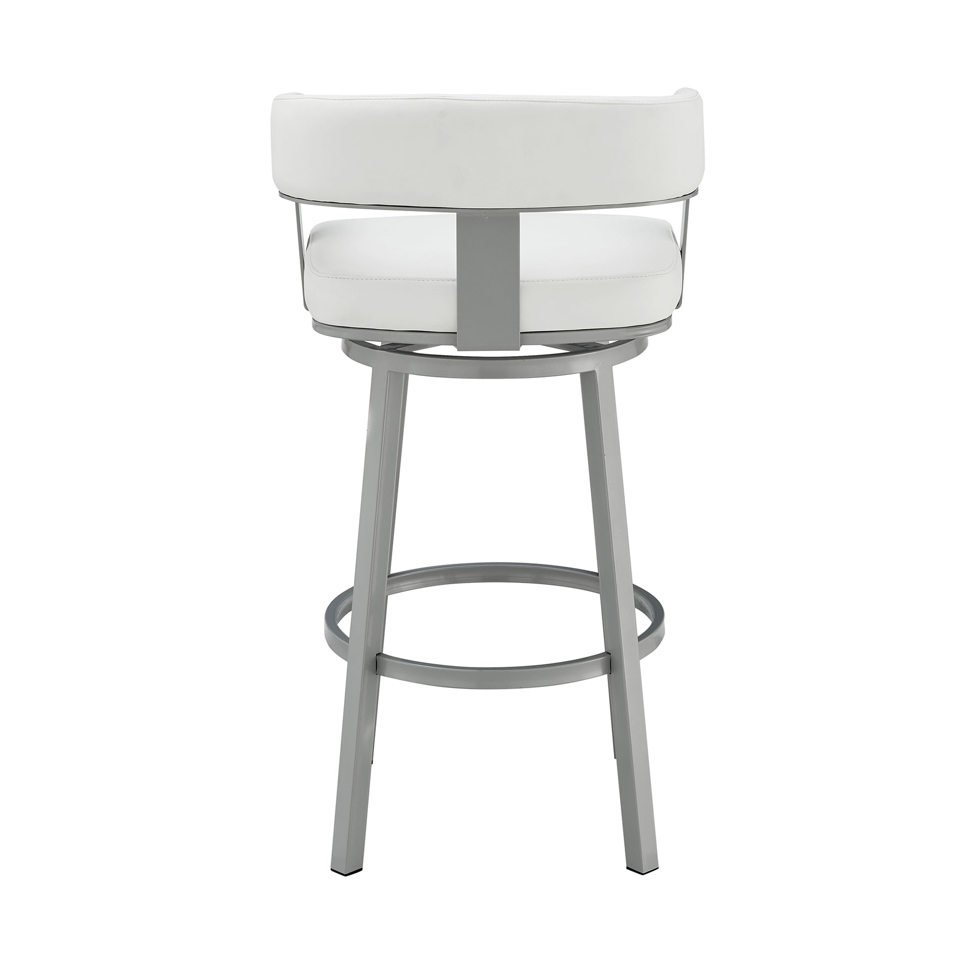 Lorin 26" Counter Height Swivel Bar Stool in Silver Finish with White Faux Leather By Armen Living | Bar Stools | Modishstore - 6