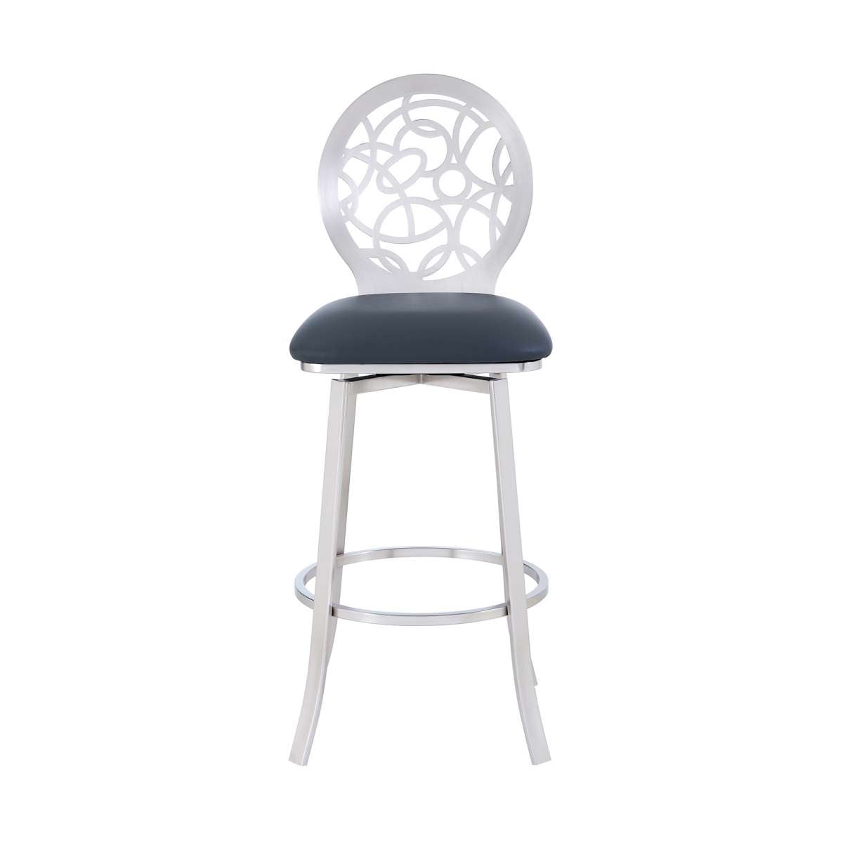 Lotus Contemporary 26" Counter Height Barstool in Brushed Stainless Steel Finish and Gray Faux Leather By Armen Living | Bar Stools |  Modishstore  - 3