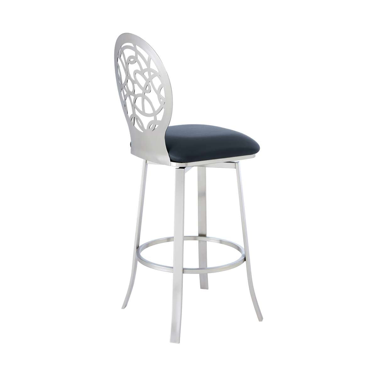 Lotus Contemporary 26" Counter Height Barstool in Brushed Stainless Steel Finish and Gray Faux Leather By Armen Living | Bar Stools |  Modishstore  - 4