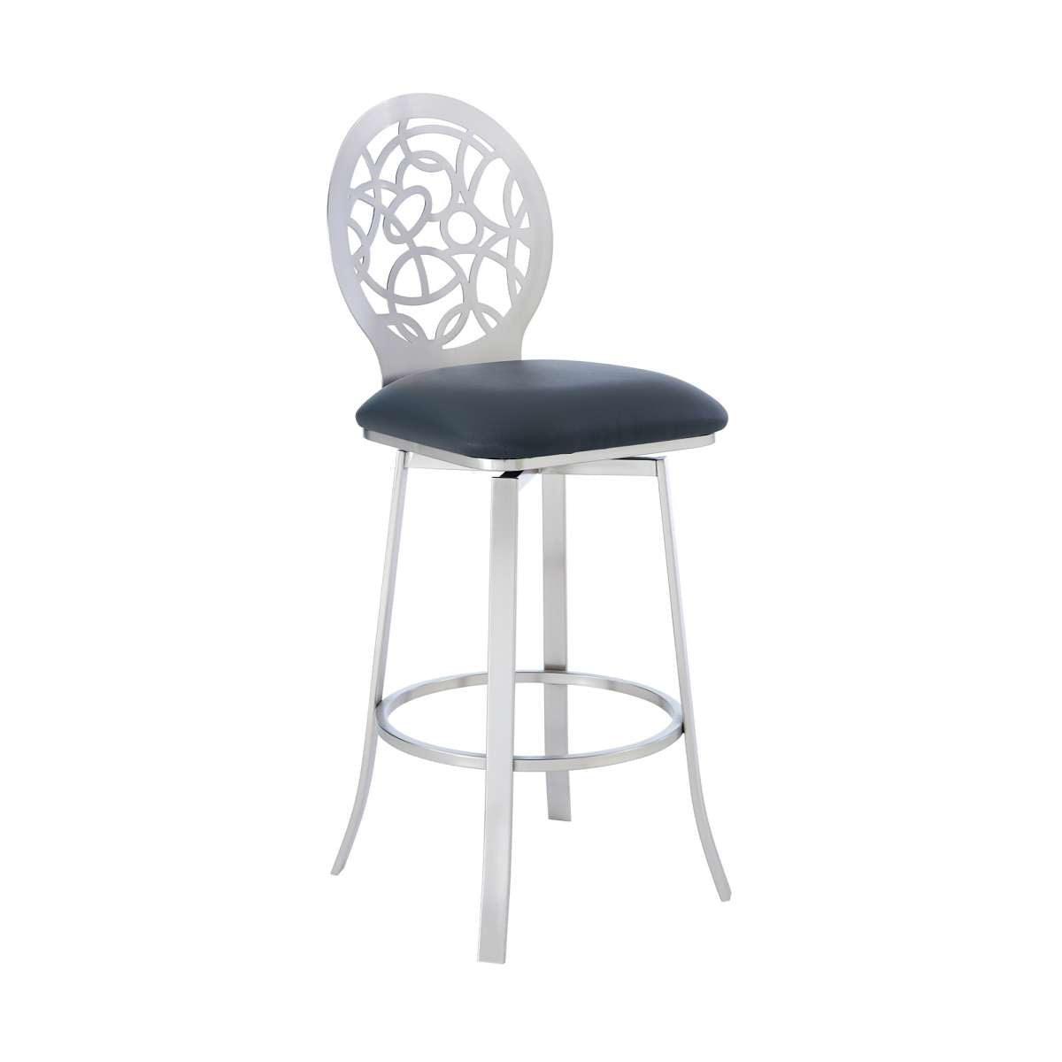 Lotus Contemporary 26" Counter Height Barstool in Brushed Stainless Steel Finish and Gray Faux Leather By Armen Living | Bar Stools |  Modishstore  - 2