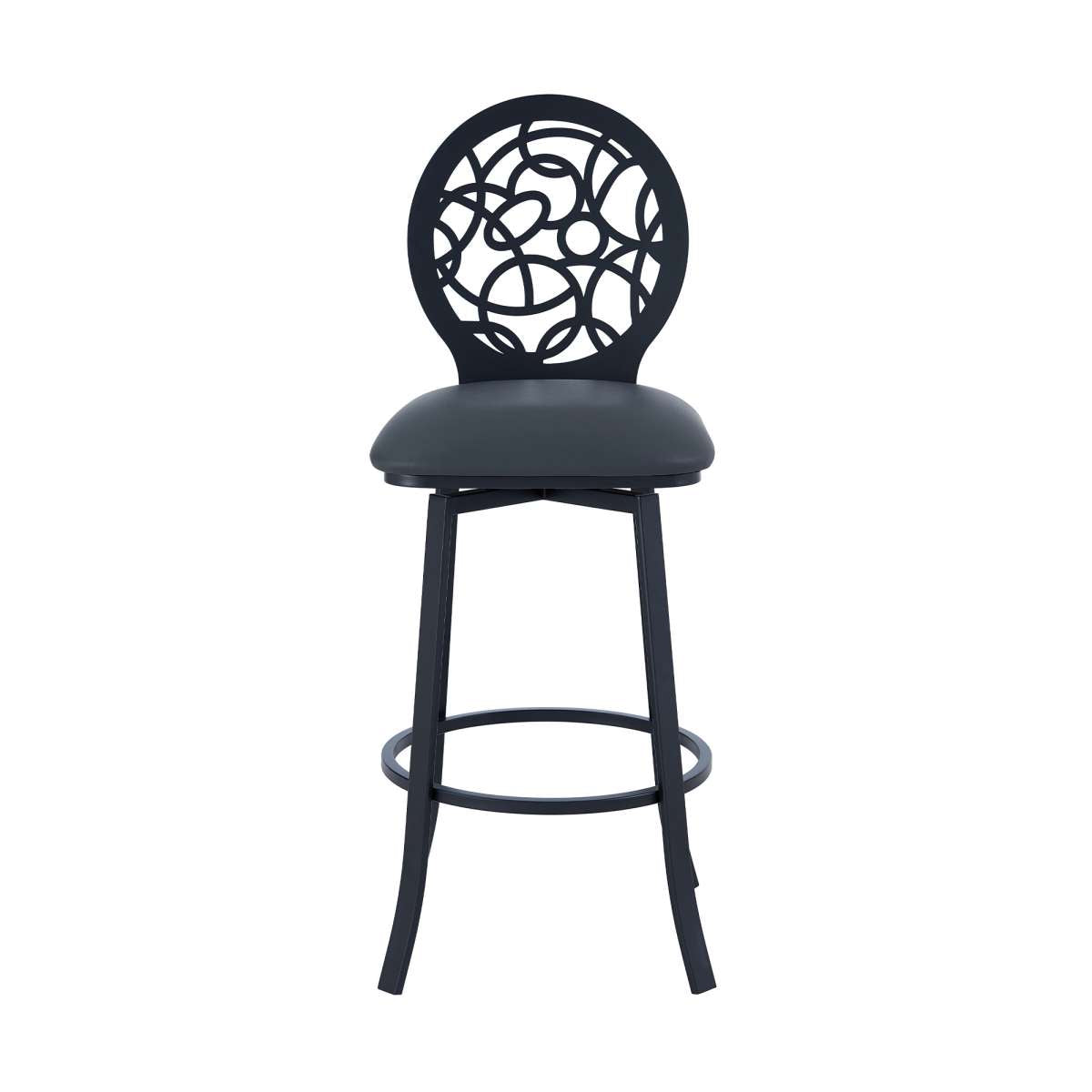 Lotus Contemporary 26" Counter Height Barstool in Matte Black Finish and Gray Faux Leather By Armen Living | Bar Stools |  Modishstore  - 4