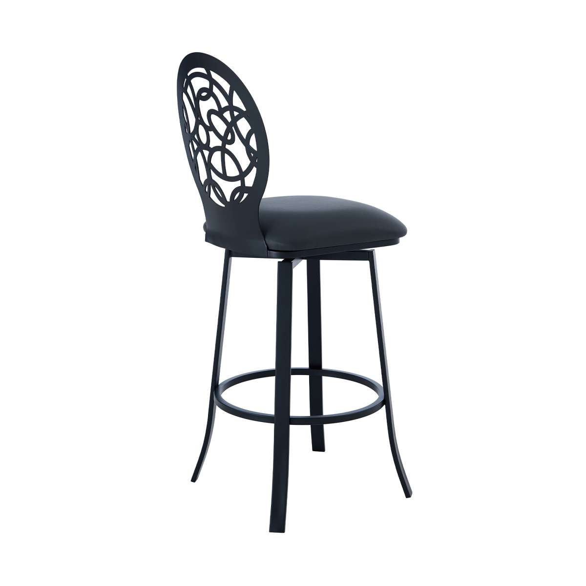 Lotus Contemporary 26" Counter Height Barstool in Matte Black Finish and Gray Faux Leather By Armen Living | Bar Stools |  Modishstore  - 3