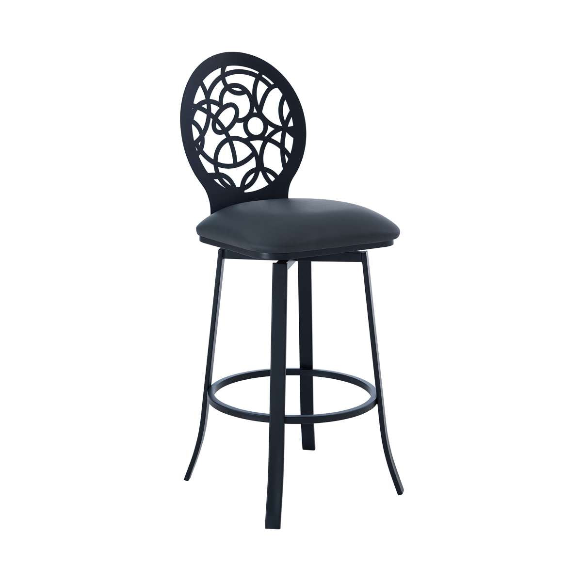 Lotus Contemporary 26" Counter Height Barstool in Matte Black Finish and Gray Faux Leather By Armen Living | Bar Stools |  Modishstore  - 2