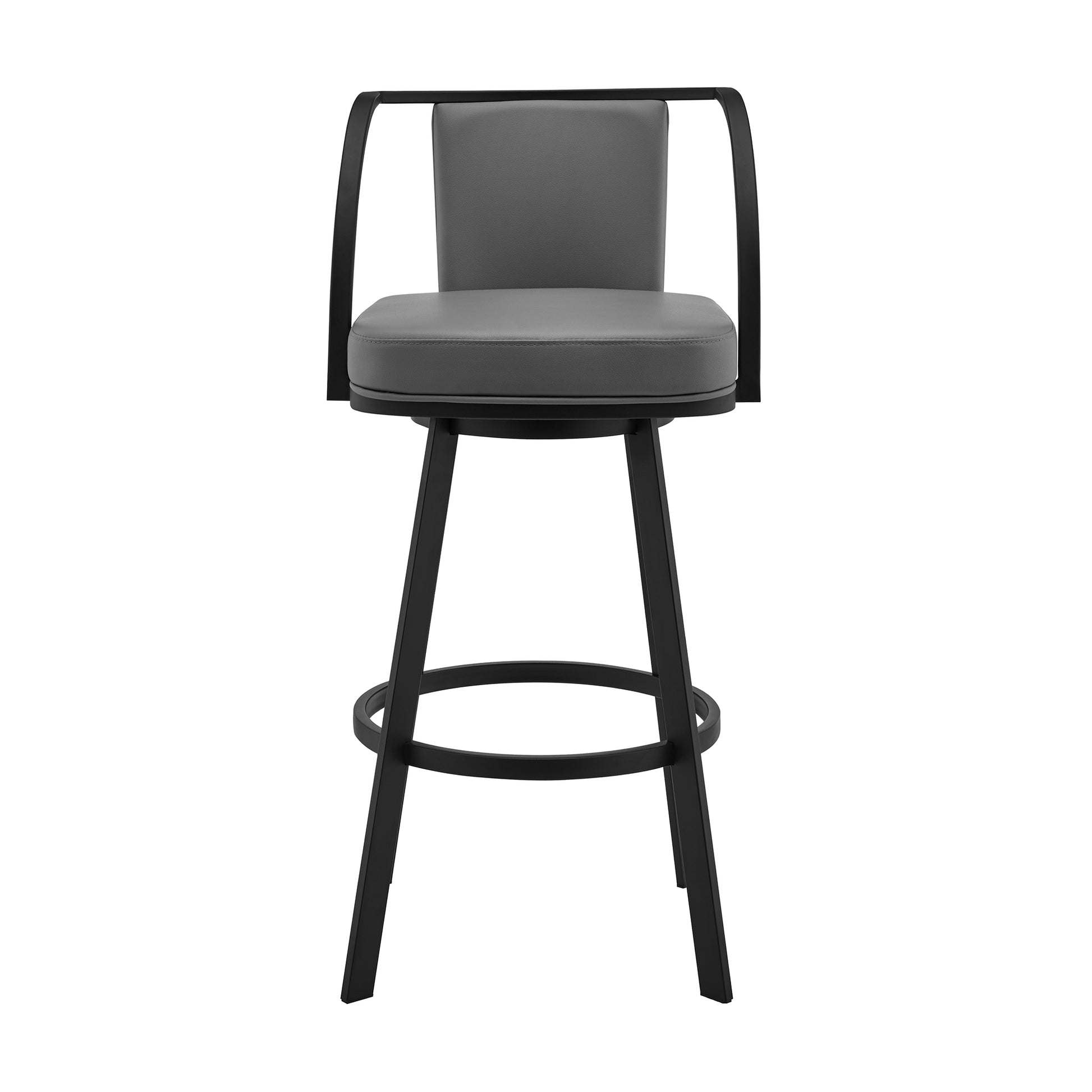 Livingston 26" Gray Faux Leather and Black Metal Swivel Bar Stool By Armen Living | Bar Stools | Modishstore - 3