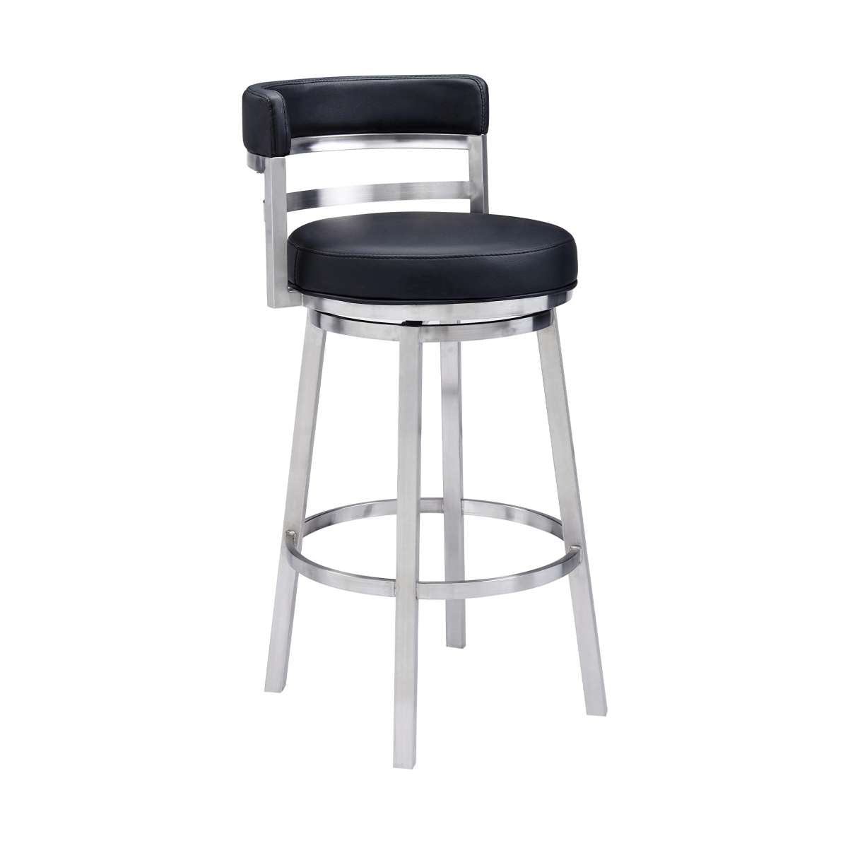 Madrid 30" Bar Height Swivel Black Faux Leather and Brushed Stainless Steel Bar Stool By Armen Living | Bar Stools | Modishstore - 2