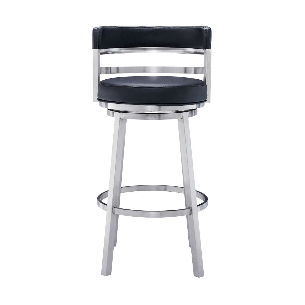 Madrid 30" Bar Height Swivel Black Faux Leather and Brushed Stainless Steel Bar Stool By Armen Living | Bar Stools | Modishstore - 3