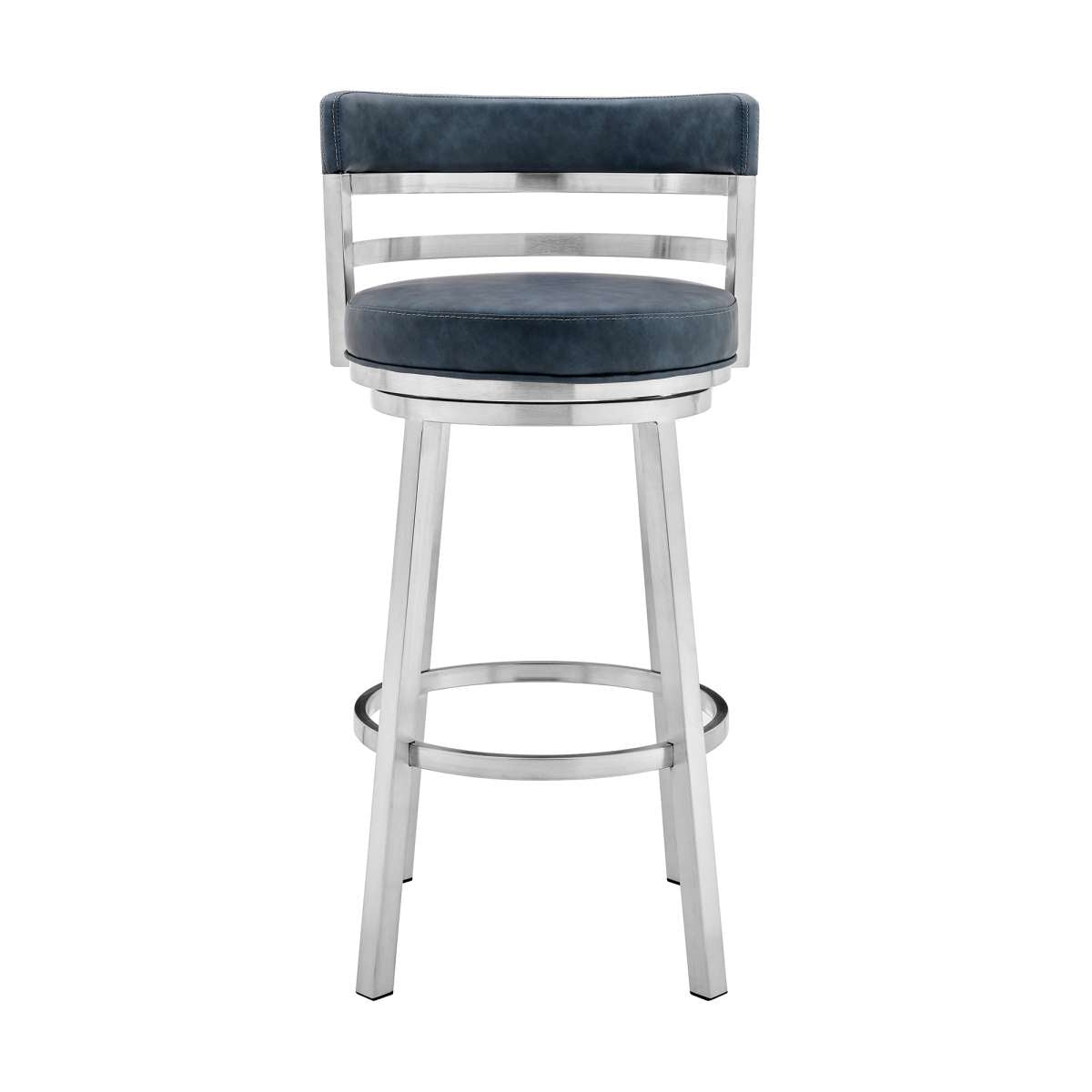 Madrid 26" Counter Height Swivel Blue Faux Leather and Brushed Stainless Steel Bar Stool By Armen Living | Bar Stools | Modishstore - 2