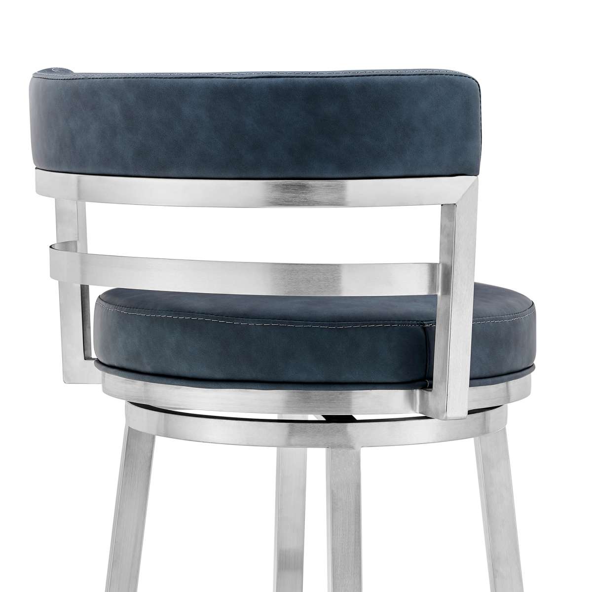 Madrid 26" Counter Height Swivel Blue Faux Leather and Brushed Stainless Steel Bar Stool By Armen Living | Bar Stools | Modishstore - 4