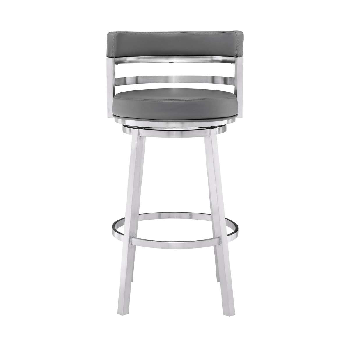 Madrid 30" Bar Height Swivel Grey Faux Leather and Brushed Stainless Steel Bar Stool By Armen Living | Bar Stools | Modishstore - 3