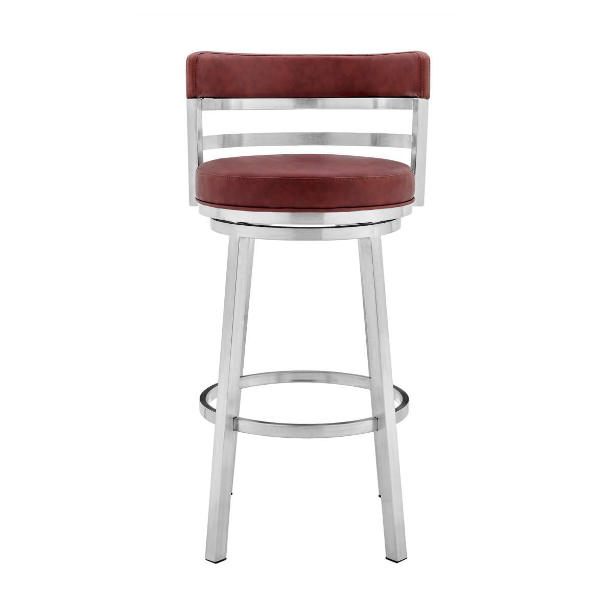 Madrid 30" Bar Height Swivel Red Faux Leather and Brushed Stainless Steel Bar Stool By Armen Living | Bar Stools | Modishstore - 3