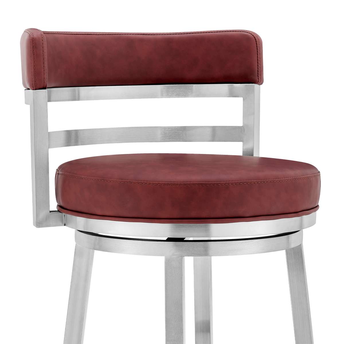 Madrid 30" Bar Height Swivel Red Faux Leather and Brushed Stainless Steel Bar Stool By Armen Living | Bar Stools | Modishstore - 4