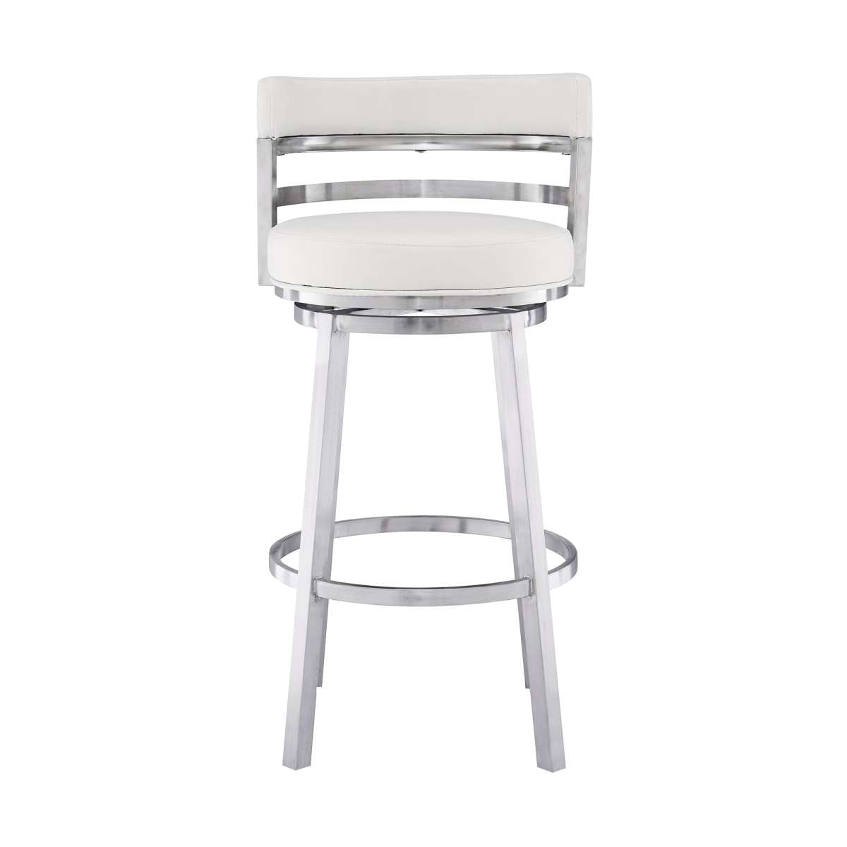 Madrid 26" Counter Height Swivel White Faux Leather and Brushed Stainless Steel Bar Stool By Armen Living | Bar Stools |  Modishstore  - 4