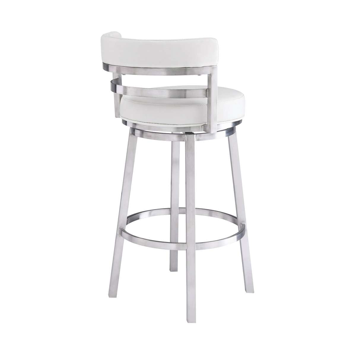 Madrid 26" Counter Height Swivel White Faux Leather and Brushed Stainless Steel Bar Stool By Armen Living | Bar Stools |  Modishstore  - 2