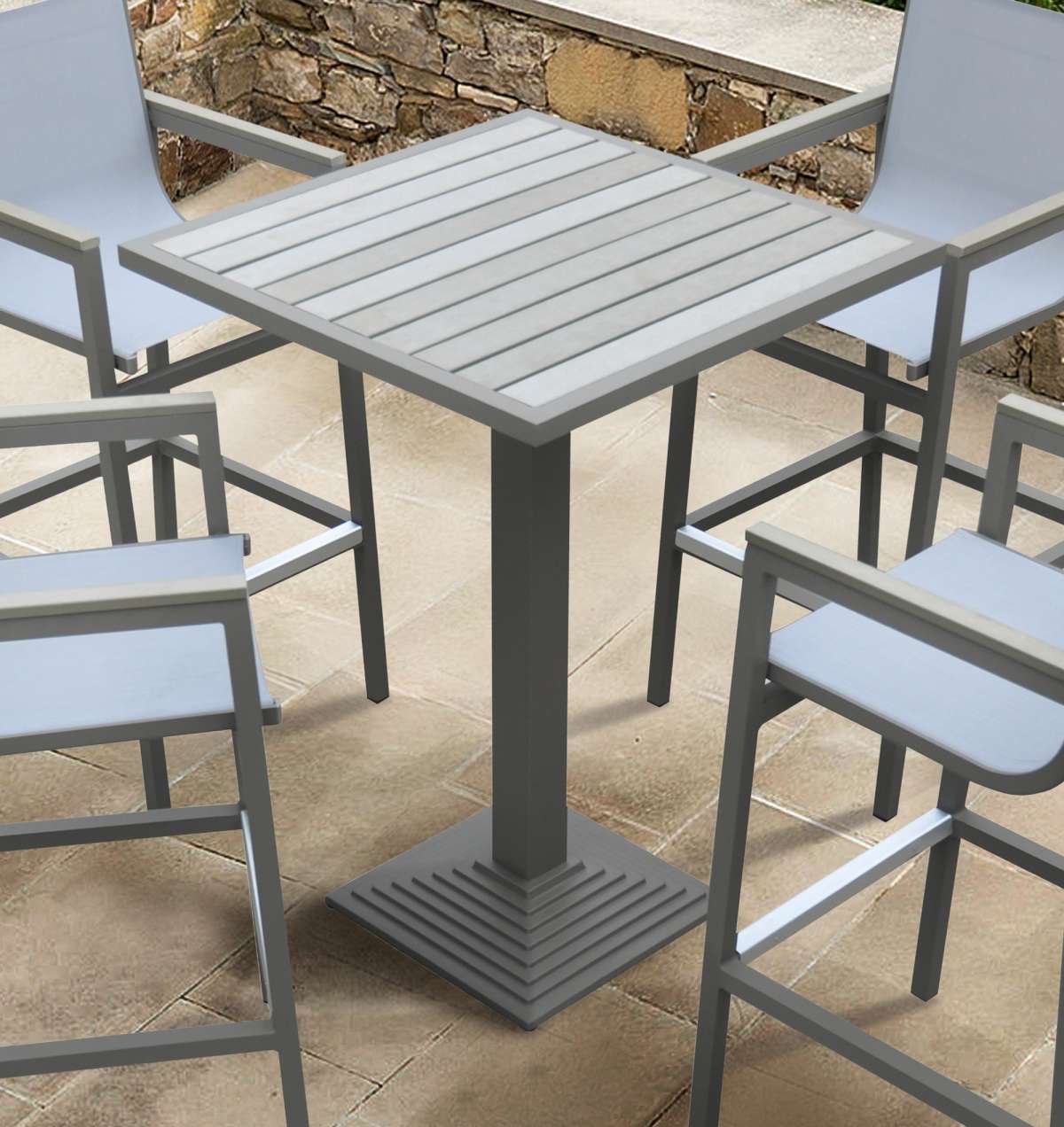 Marina Outdoor Grey Patio Bar Table in Grey Powder Coated Finish and Grey Wood Top By Armen Living | Outdoor Tables |  Modishstore  - 4