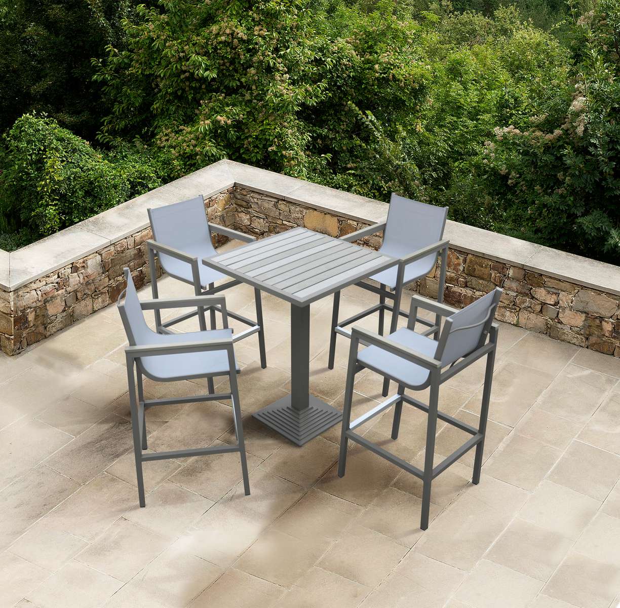 Marina Outdoor Grey Patio Bar Table in Grey Powder Coated Finish and Grey Wood Top By Armen Living | Outdoor Tables |  Modishstore 