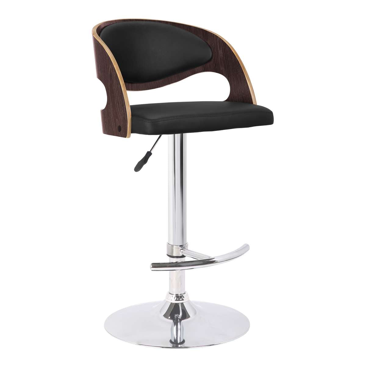 Malibu Swivel Barstool in Black Faux Leather with Dark Oak Wood Finish By Armen Living | Bar Stools | Modishstore - 2