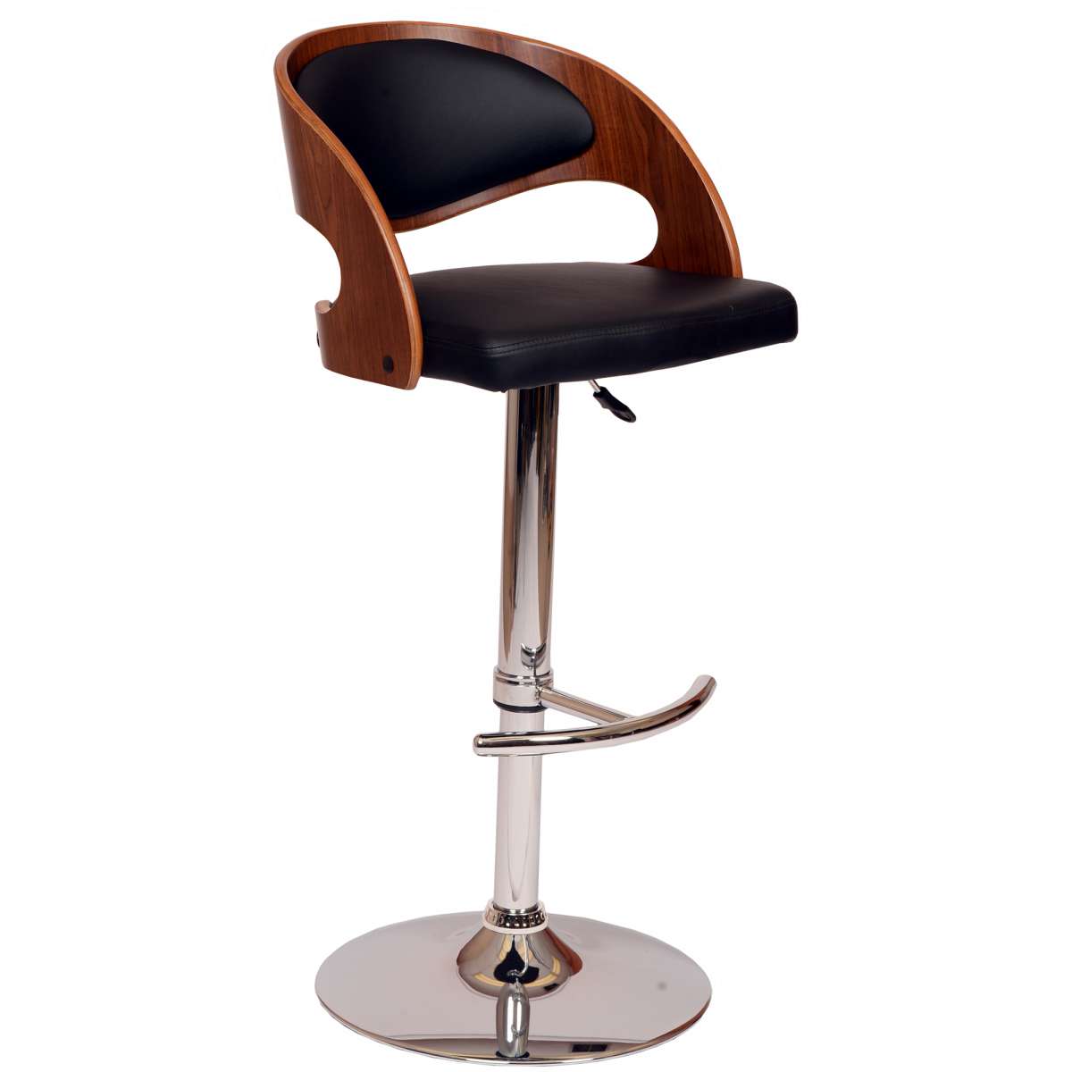 Malibu Swivel Barstool In Black PU/ Walnut Veneer and Chrome Base By Armen Living | Bar Stools | Modishstore