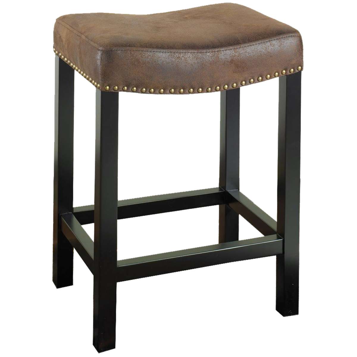 Tudor 26" Backless Stationary Barstool in Wrangler Brown Fabric with Nailhead Accents By Armen Living | Bar Stools | Modishstore - 2