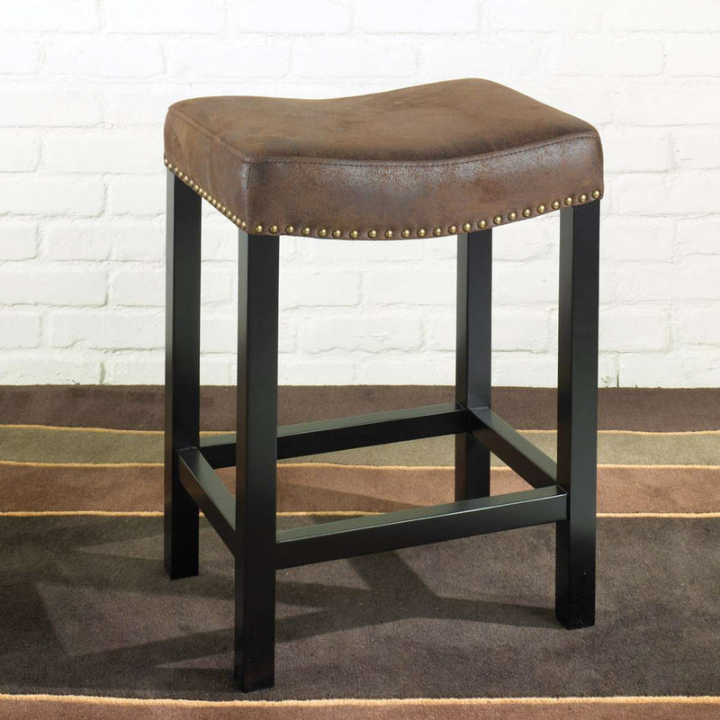 Tudor 26" Backless Stationary Barstool in Wrangler Brown Fabric with Nailhead Accents By Armen Living | Bar Stools | Modishstore